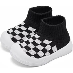 Kids Black and White Checkered High-Top Sneakers